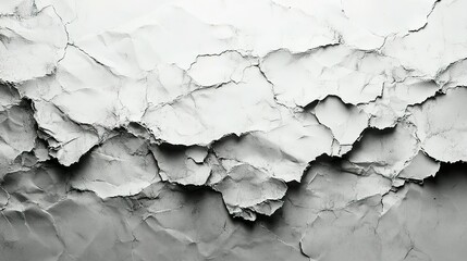 Naklejka premium Abstract Close-up of Crumpled White Paper with Cracks and Shadows