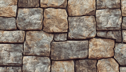 Fototapeta premium A textured wall made of irregularly shaped stones, showcasing natural colors and patterns for architectural or design use.