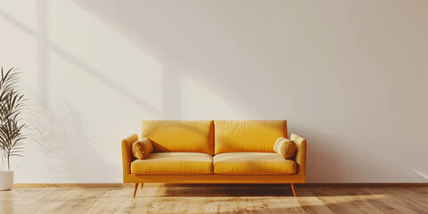 Empty white wall mockup interior design for a living room in a minimalist style, generative AI