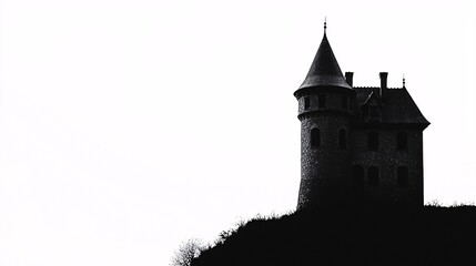 Obraz premium A turret silhouette mockup against a clean white backdrop, ideal for displaying architectural concepts or imaginative poster designs with ample space for text.