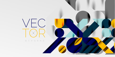 Colorful simple dynamic geometric forms circles lines and round shapes. Mosaic techno art concept. Vector Illustration For Wallpaper, Banner, Background, Card, Book Illustration, landing page