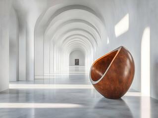 Stylish modern interior featuring a unique wooden sculpture in an elegant archway.