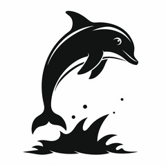 Obraz premium Big fun cheerful cetacean breach on light backdrop. Dark ink hand drawn funny pet pictogram logotype emblem insignia design 