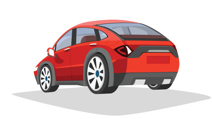 Perspectives rear side view of sedan red car. Can see interior of car. Isolated of white background.