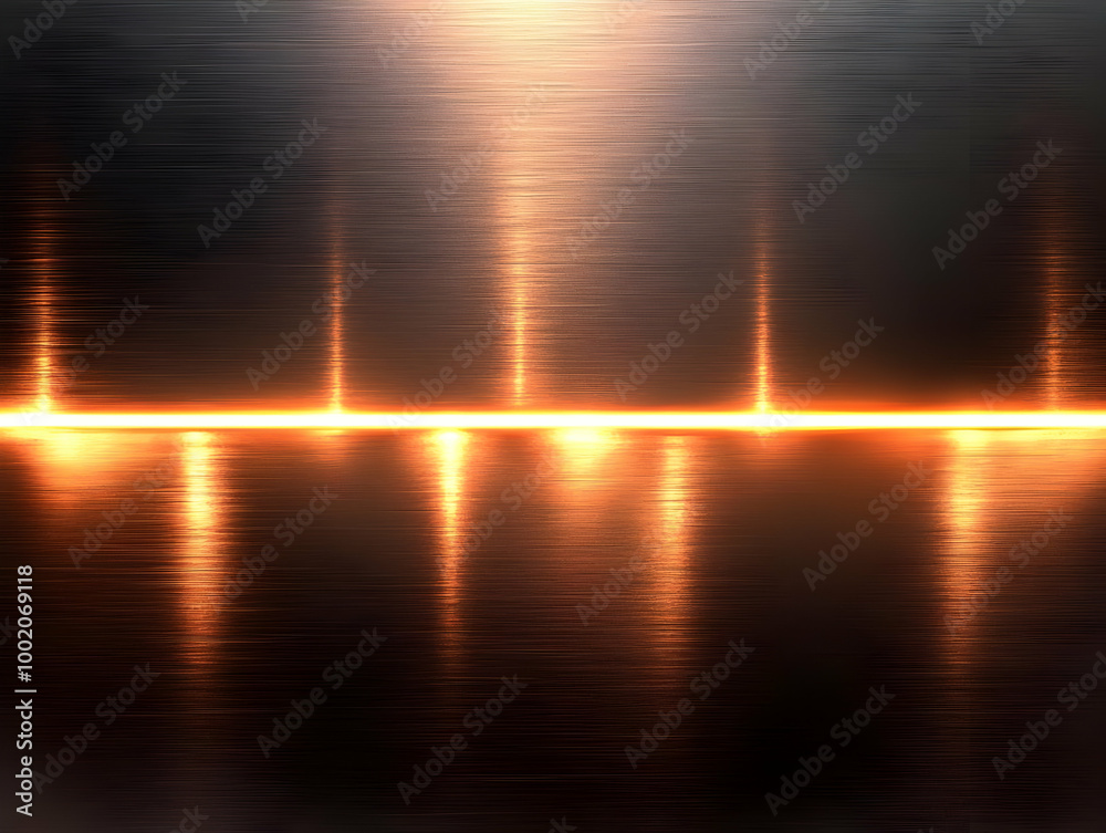 Poster Abstract metallic background with glowing orange lines creating a dynamic visual effect.