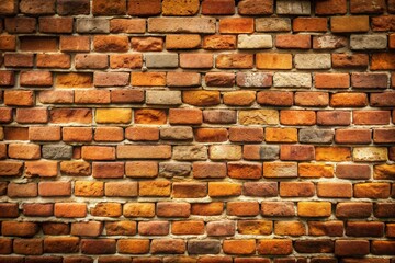 Obraz premium Red brick wall close-up with worn texture and mortar