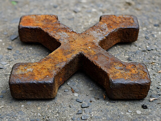 Rusty Metal Cross with Grunge Texture in Urban Outdoor Setting