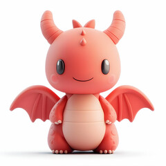 Adorable cute dragon figure with big eyes and small wings on a white isolated background.