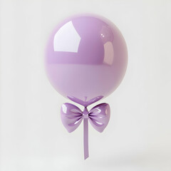 A vibrant purple balloon with a shiny surface and a lovely bow, set against a clean white background.