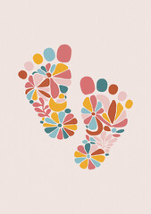Floral Baby Footprint. Adorable New Born Baby Feet Illustration. Perfect for adding a playful touch to little one room or as a unique baby shower gift.