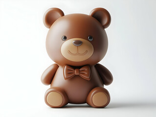 Obraz premium Cute brown bear toy with a bow tie, positioned against a white isolated background.