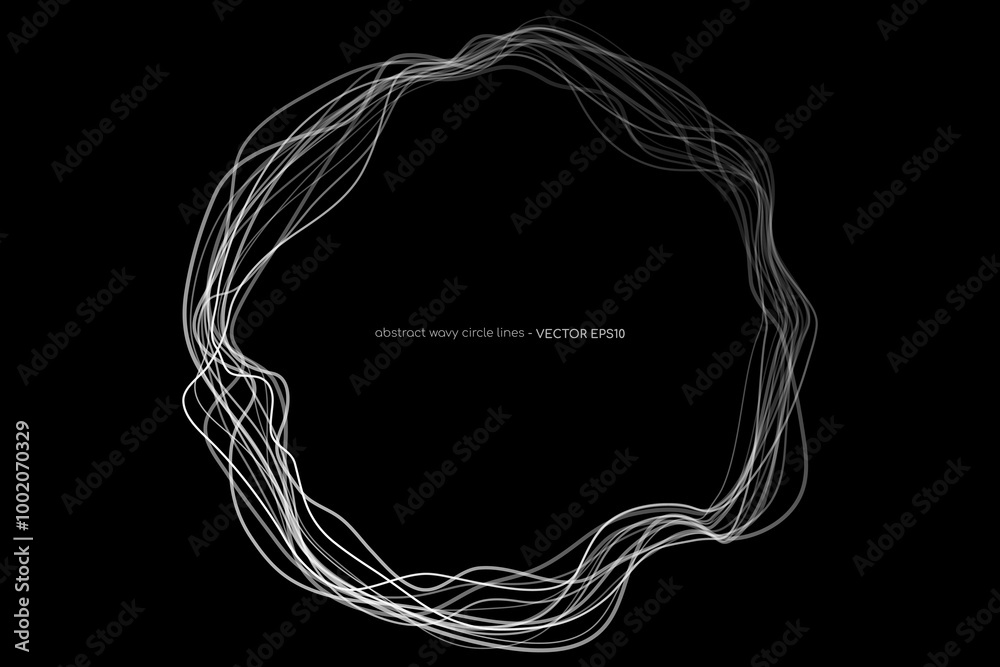 Aufkleber abstract circle lines wavy frame white isolated on black background. vector in concept technology, s