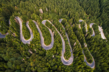 Cheia road Brasov. Aerial view of a serpent mountains road Romania, in the heart of Transylvania