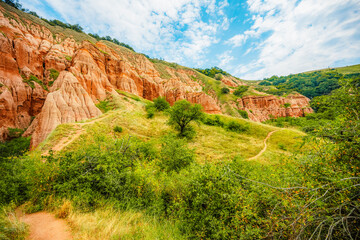 Red rocky slopes Rapa Rosie is a protected geological and floristic reservation area near Sebes alba in Romania