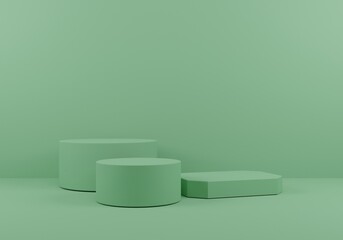 Minimalist Green Podium Setup with Varying Heights for Product Display