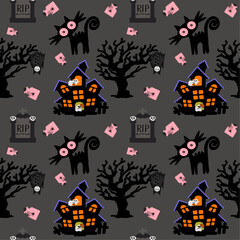 seamlees pattern of halloween haunted house black