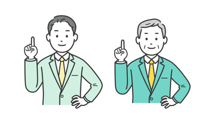指差しをするビジネスマンの上半身イラスト