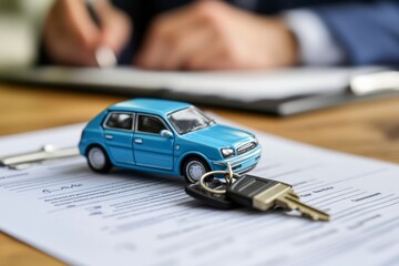 Car keys and paperwork representing vehicle purchase or leasing agreement.