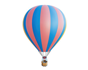 Fototapeta premium A colorful hot air balloon with pink and blue stripes, designed for leisure travel.