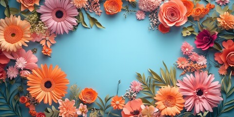 Vibrant Floral Arrangement on Blue Background