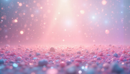 Fototapeta premium Pastel glowing particles scattered on soft surface, dreamy abstract light atmosphere