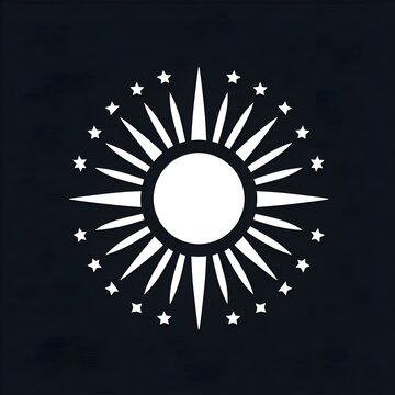 Sun with Star Icon Isolated in Black Background. Sun Logo Symbol Vector Design for Graphic Resources