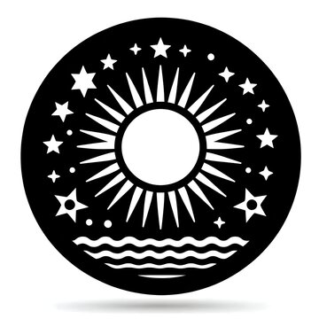 Sun with Star and Sea Icon Isolated in White Background. Sun Logo Symbol Vector Design for Graphic Resources