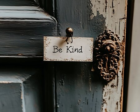 A handwritten message saying "Be Kind" on a sticky note, placed on a mirror or public space, spreading positivity and kindness