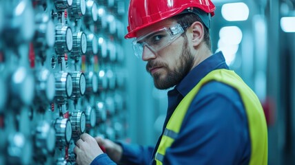 Engineer calibrating precision instruments for quality control, detailed close-up of tools meeting exacting manufacturing standards in a controlled workspace