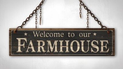 Wooden signboard hanging from metal chains, isolated on a white background, perfect for announcement