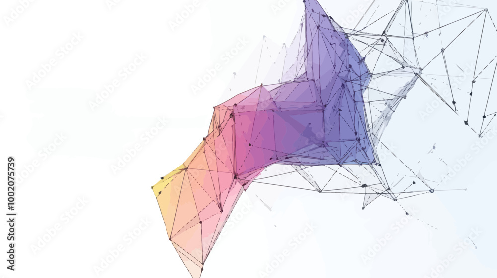 Poster abstract polygonal geometry triangular network, low poly vector art with light connection structure,