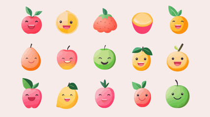 Editable Vector Pack of New Apple Emojis Featuring Fun and Colorful Fruit Characters - Great for Digital Communication and Creative Projects