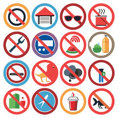 A set of red no smoking icons: a forbidden warning symbol for cigarette prohibition
