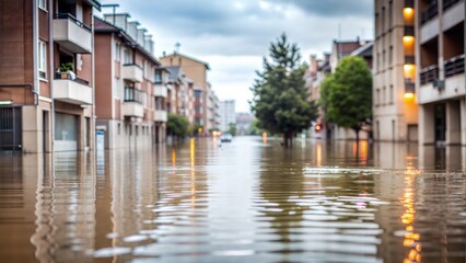 Flooded Cityscape &ndash; Urban area submerged in floodwaters.
