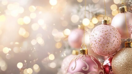 Festive decorations with premium pastel pink and gold Christmas ornaments 