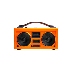 An orange retro boombox on a white isolated background.