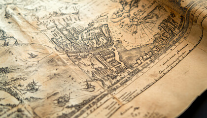  Antique maps of old cities or unexplored territories, with faded colors and intricate details, giving a historic and adventurous vibe.