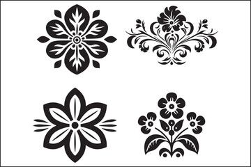 A collection of black and white designs with a white background