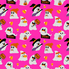seamlees pattern of halloween ghosts pink