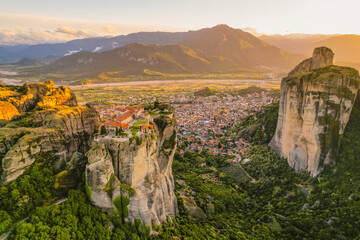 The monastery Meteora, aerila rocky monasteries complex in Greece near Kalabaka city. Monastery of...