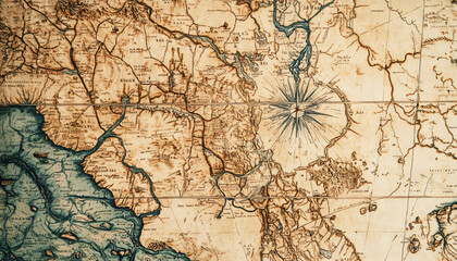 Fototapeta premium Antique maps of old cities or unexplored territories, with faded colors and intricate details, giving a historic and adventurous vibe.