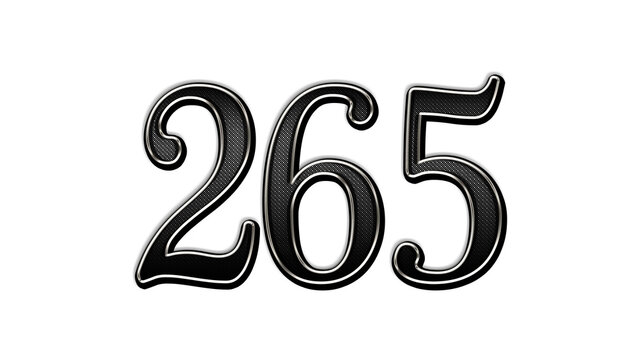 black metal 3d design of number 265 on white background.