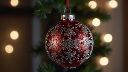 a red bauble that has the word  on it.
