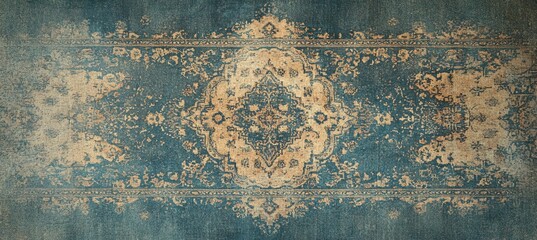 Ornate Blue and Beige Vintage Carpet Pattern
