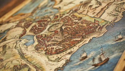  Antique maps of old cities or unexplored territories, with faded colors and intricate details, giving a historic and adventurous vibe.