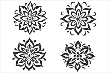 A collection of black and white designs with a white background
