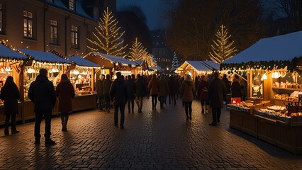Obraz premium a christmas market with a christmas display on the top.