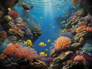 coral reef and fish,Ai generated 