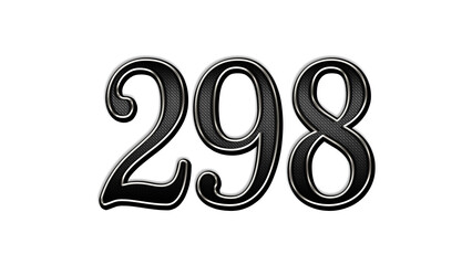 black metal 3d design of number 298 on white background.