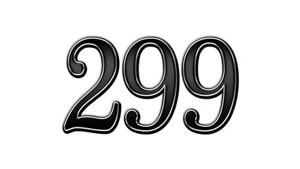 black metal 3d design of number 299 on white background.